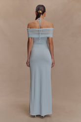 Bernadina Mesh And Slinky Halter Maxi Dress - Pale Blue